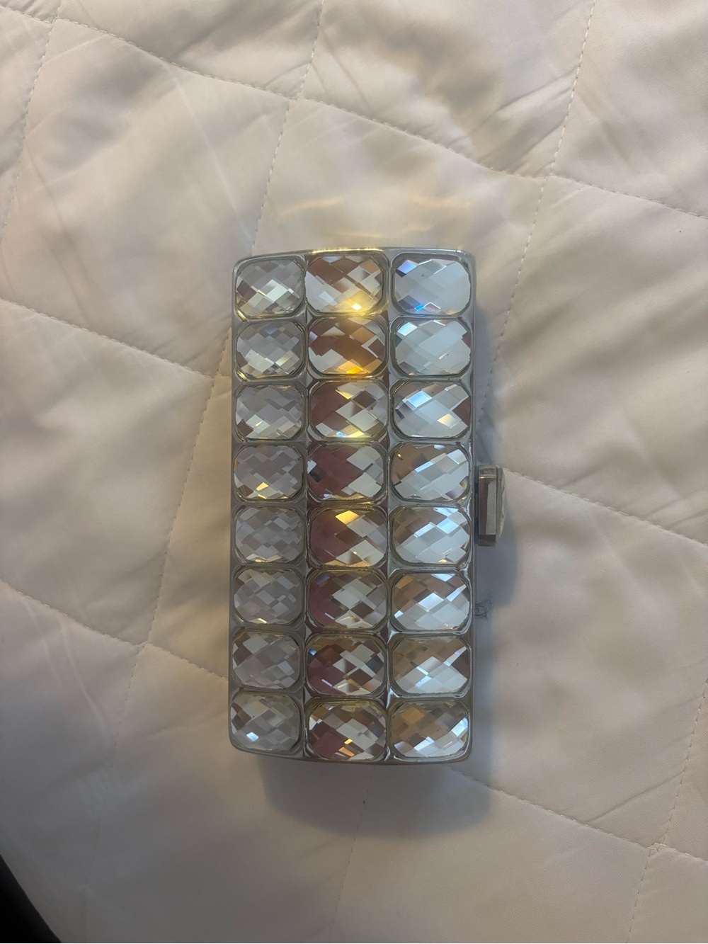 Crystal Embellished Rectangular Clutch - Silver Tone